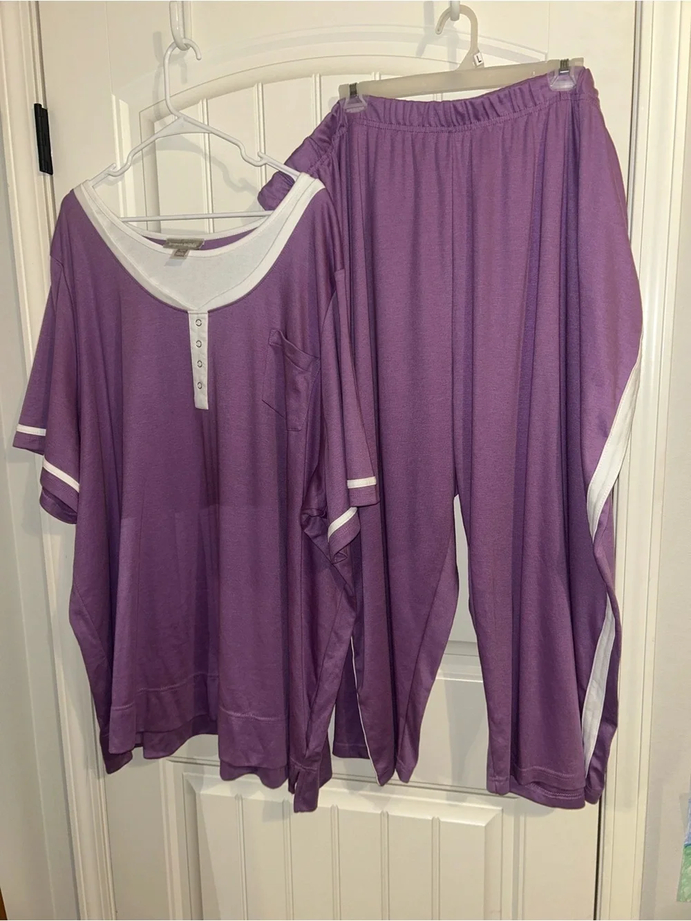 NEW Woman Within Purple Two-Piece Lounge Pajama Set with White Trim Sz 5X